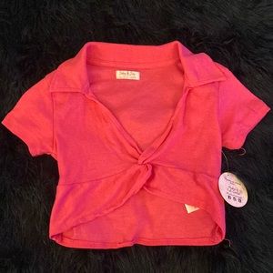 Jolie & Joy pink front tie crop top, size Medium